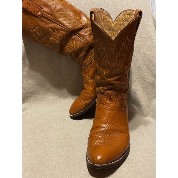 Handmade in Mexico Size 10.5 Western Cowboy Boots Tan Leather - Picture 5 of 10